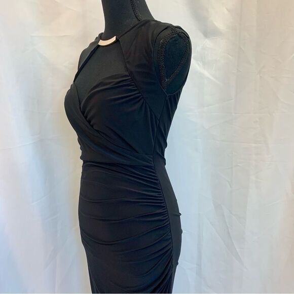 HOT miami styles black ruched sweetheart gold choker bodycon cocktail dress Sz M - Picture 4 of 15